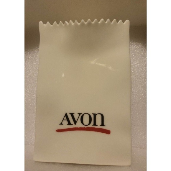 Avon Ceramic White Paper Bag Vase Container Lipstick Logo 100 Year Celebration - Picture 1 of 7